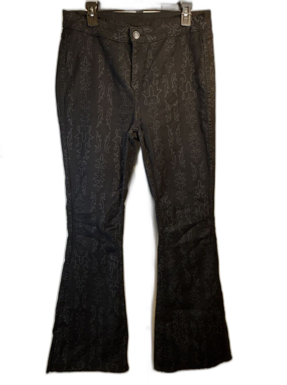 Rock & Roll Denim Reversible Flare Jeans Black Scroll/Plain Black Stretch 32x34